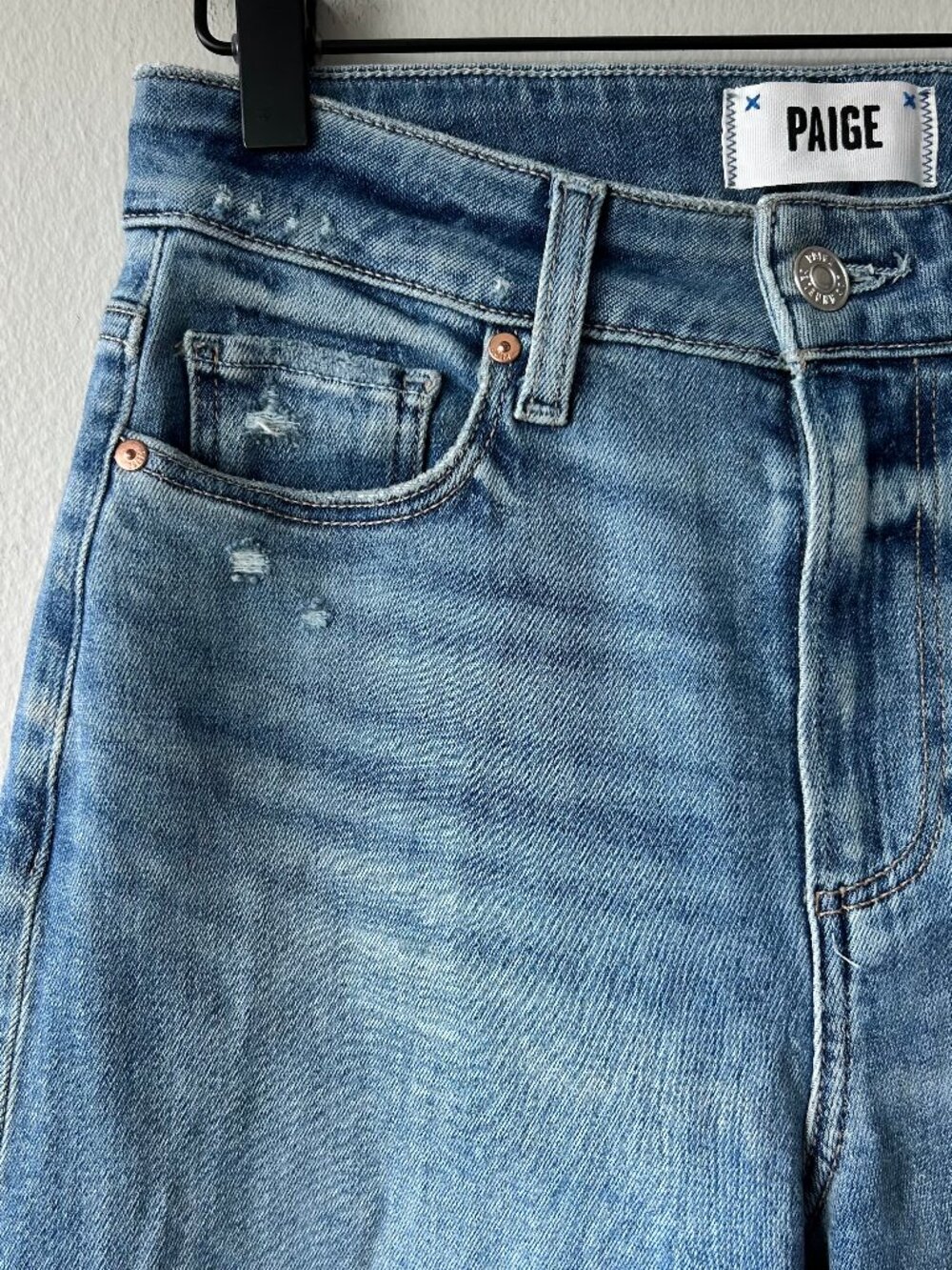 PAIGE Anessa High Rise Wide Leg Crop Jeans Raw Hem Light Wash Denim Size 25 - Picture 6 of 15